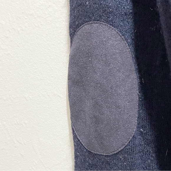 J CREW Women’s Navy Green Side Button Wool Blend Striped Sweater Elbow Patch XS - Picture 7 of 10